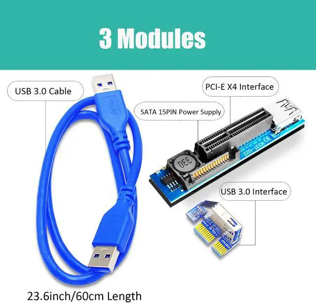 Alt view image 3 of 7 - GLOTRENDS UEX103 600mm PCIe 3.0 X1 to X4 Riser Cable (PCIe 3.0 X1 Bandwidth) for PCIe WiFi Card, M.2 PCIe Card, Firewire Card, USB PCIe Card, Sound Card, etc