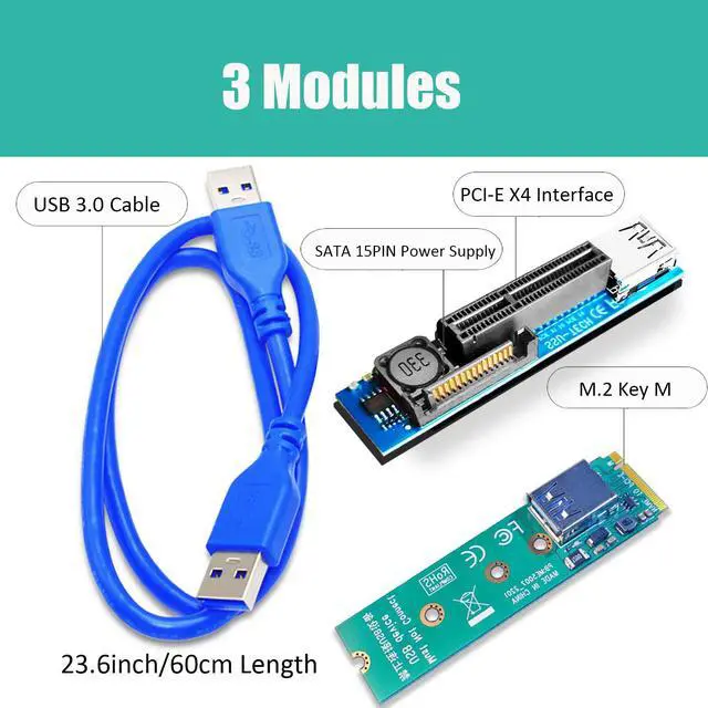 Alt view image 3 of 7 - GLOTRENDS UEX108 600mm M.2 to PCIe X4 Riser Cable (PCIe 3.0 X1 Speed),for PCIe WiFi Card, M.2 PCIe Card, USB PCIe Card, Sound Card, etc