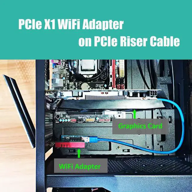Alt view image 7 of 7 - GLOTRENDS UEX101 600mm PCIe 3.0 X1 Riser Cable for PCIe WiFi Card, M.2 PCIe Card, Firewire Card, USB PCIe Card, Sound Card, etc