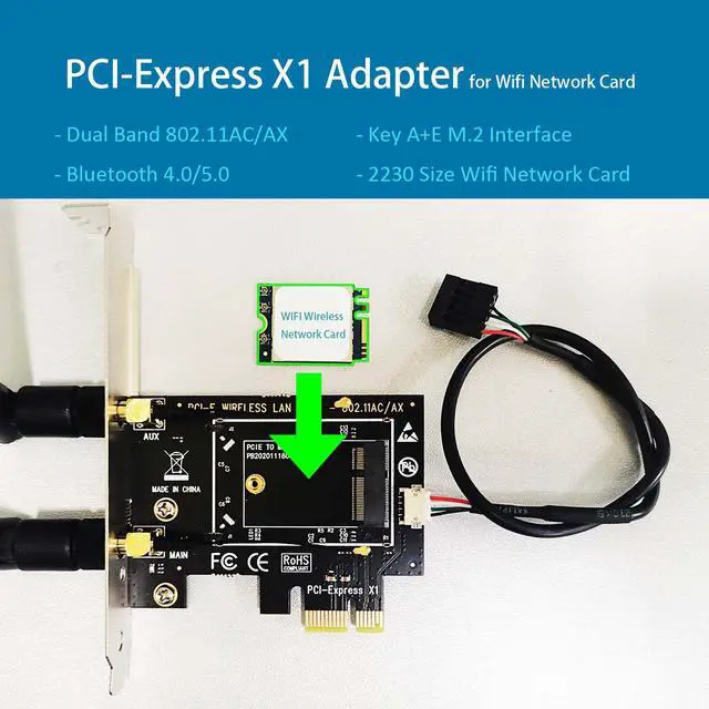 Alt view image 2 of 7 - GLOTRENDS WA01 M.2 E Key to PCIe X1 WiFi Bluetooth Adapter for M.2 WiFi 4/5/6/6e/7/Coral TPU Module, with 6-dBi SMA Antenna Kits
