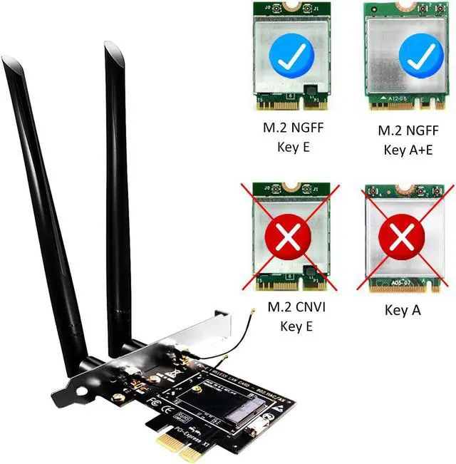 Alt view image 3 of 7 - GLOTRENDS WA01 M.2 E Key to PCIe X1 WiFi Bluetooth Adapter for M.2 WiFi 4/5/6/6e/7/Coral TPU Module, with 6-dBi SMA Antenna Kits