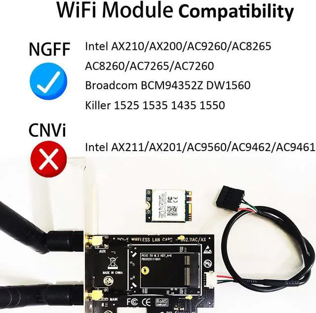 Alt view image 4 of 7 - GLOTRENDS WA01 M.2 E Key to PCIe X1 WiFi Bluetooth Adapter for M.2 WiFi 4/5/6/6e/7/Coral TPU Module, with 6-dBi SMA Antenna Kits