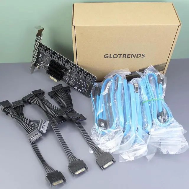 Alt view image 7 of 7 - GLOTRENDS SA3116J 16 Ports PCIe SATA 3.0 Expansion Card, Including SATA Cables and 1:5 SATA Splitter Power Cable, Compatible with Windows,Linux,Mac OS,NAS
