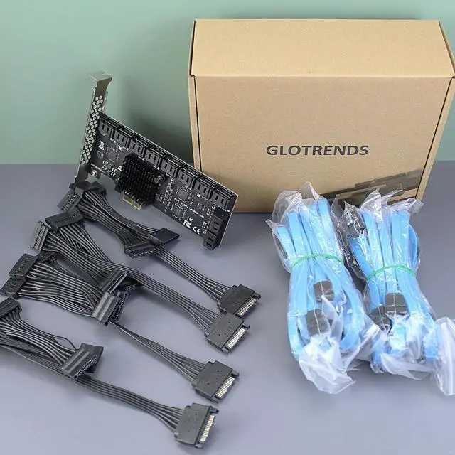 Alt view image 7 of 7 - GLOTRENDS SA3120J 20 Ports PCIe SATA 3.0 Expansion Card, Including SATA Cables and 1:5 SATA Splitter Power Cable, Compatible with Windows,Linux,Mac OS,NAS
