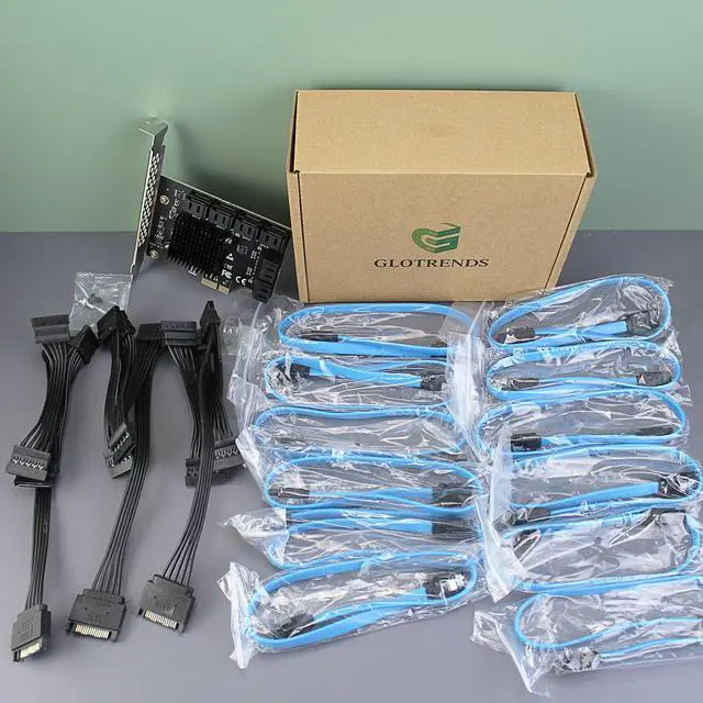 Alt view image 7 of 7 - GLOTRENDS SA3112J 12 Ports PCIe SATA 3.0 Expansion Card, Including SATA Cables and 1:5 SATA Splitter Power Cable, Compatible with Windows,Linux,Mac OS,NAS