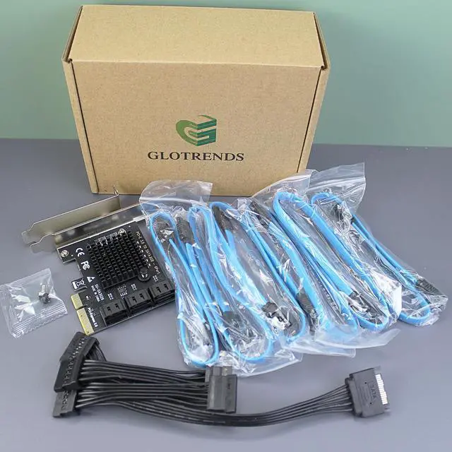 Alt view image 7 of 7 - GLOTRENDS SA3026 6 Ports PCIe X4 SATA 3.0 Expansion Card, Including SATA Cables and 1:5 SATA Splitter Power Cable, Compatible with Windows,Linux,Mac OS,NAS