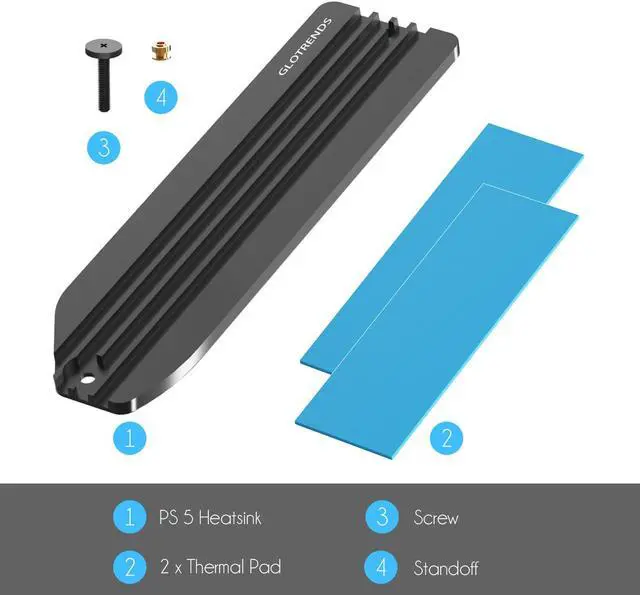 Alt view image 7 of 7 - GLOTRENDS PS5 SSD Heatsink with Copper Heatpipe and PS5 Screw for Playstation 5 Internal PCIe M.2 NVMe 4.0 Gen4 Gaming Memory Black