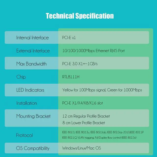 Alt view image 6 of 7 - GLOTRENDS LE8111H Gigabit PCIe Ethernet Network Card, RTL8111H Chip, RJ45 LAN Port, PCIe X1 Installation