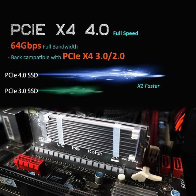 Alt view image 2 of 7 - GLOTRENDS PA05-HS M.2 NVMe to PCIe 4.0 X4 Adapter with M.2 Heatsink, Without Bracket for Compact Case or 2U high Case Installation, for 2280/2260/2242/2230 M.2 NVMe SSD