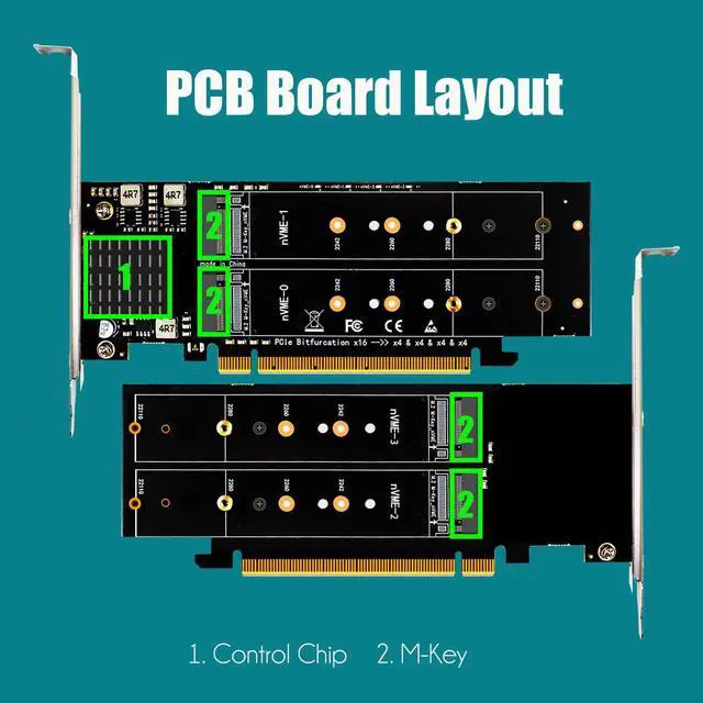 Alt view image 6 of 7 - GLOTRENDS PA41 Quad M.2 NVMe to PCIe X16 4.0 Adapter Card without PCIe Bifurcation Function, Support 22110/2280/2260/2242/2230 Size