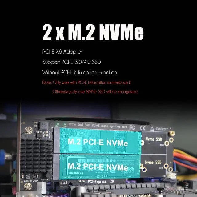 Alt view image 2 of 7 - GLOTRENDS PA21 Dual M.2 NVMe to PCIe X8 4.0 Adapter Card without PCIe Bifurcation Function, Support 22110/2280/2260/2242/2230 Size