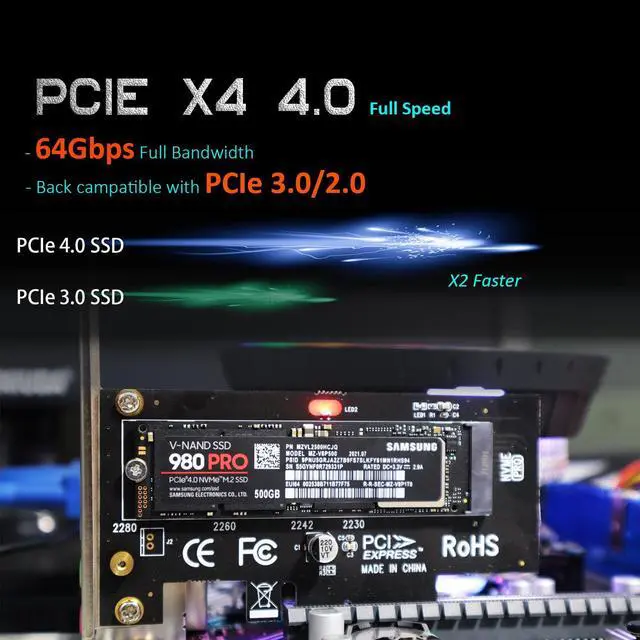 Alt view image 2 of 7 - GLOTRENDS PA09 M.2 NVMe to PCIe 4.0 X4 Adapter for 2230/2242/2260/2280 M.2 NVMe SSD, PCIe X4 Installation