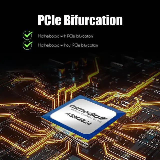 Alt view image 3 of 7 - GLOTRENDS PA40 Quad M.2 NVMe to PCIe X8 3.0 Adapter with PCIe Bifurcation Function, Support 22110/2280/2260/2242/2230 Size