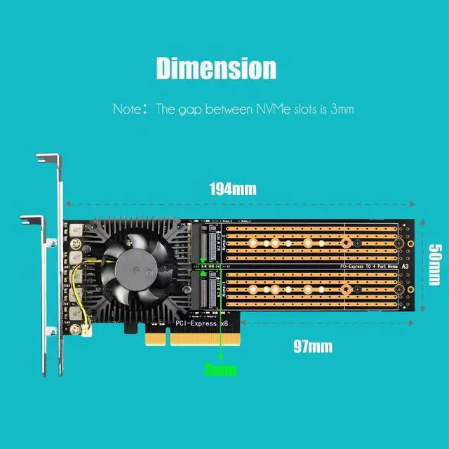 Alt view image 6 of 7 - GLOTRENDS PA40 Quad M.2 NVMe to PCIe X8 3.0 Adapter with PCIe Bifurcation Function, Support 22110/2280/2260/2242/2230 Size
