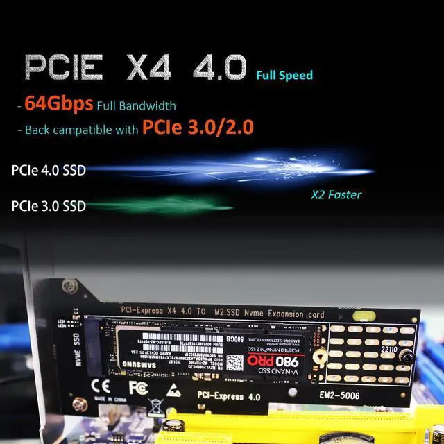 Alt view image 2 of 7 - GLOTRENDS PA-22110 M.2 NVMe to PCIe 4.0 X4 Adapter for 22110/2280/2260/2242/2230 M.2 NVMe SSD, PCIe 4.0/3.0 X4 Full Speed Support