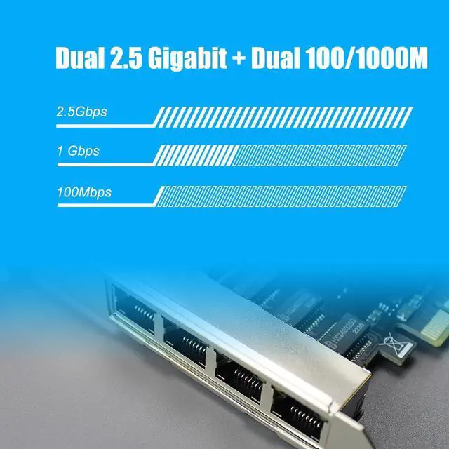 Alt view image 2 of 7 - GLOTRENDS LE8245F 4-Port PCIe Ethernet Network Card (Two 2.5Gbps Ports + Two 100/1000Mbps Ports), 4 x RTL8125BG Chip, 4 x RJ45 LAN Port, PCIe X4 Installation