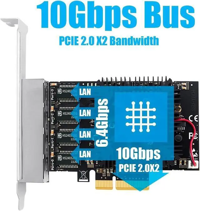 Alt view image 5 of 7 - GLOTRENDS LE8245F 4-Port PCIe Ethernet Network Card (Two 2.5Gbps Ports + Two 100/1000Mbps Ports), 4 x RTL8125BG Chip, 4 x RJ45 LAN Port, PCIe X4 Installation