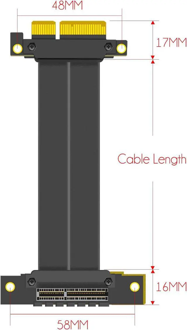 Alt view image 5 of 7 - GLOTRENDS PCIe 3.0 X4 Riser Cable 120mm Length, 32Gbps Full Speed, 64PIN Full Function Features, Female 90 Degree Angle (PCIE30-X4-120MM)