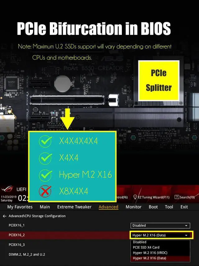 Alt view image 4 of 7 - GLOTRENDS PU21 Dual U.2 to PCIe X8 4.0 Adapter, Support 2 x U.2 SSD, Without PCIe Splitter Function (PCIe Bifurcation Motherboard is Required)