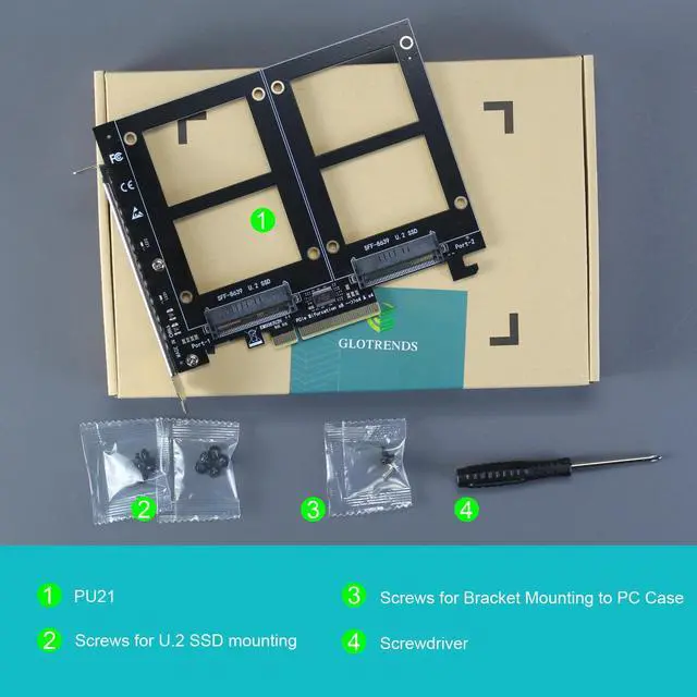 Alt view image 7 of 7 - GLOTRENDS PU21 Dual U.2 to PCIe X8 4.0 Adapter, Support 2 x U.2 SSD, Without PCIe Splitter Function (PCIe Bifurcation Motherboard is Required)