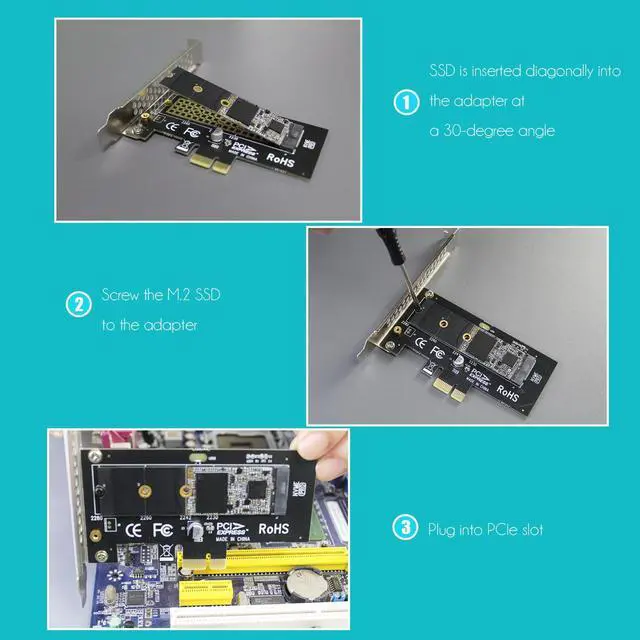 Alt view image 6 of 6 - GLOTRENDS PA09-X1 M.2 NVMe to PCIe X1 Adapter for 2230/2242/2260/2280 M.2 NVMe SSD, PCIe X1 Installation