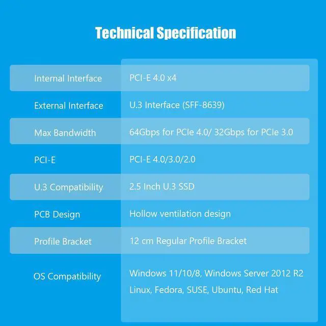 Alt view image 6 of 7 - GLOTRENDS PU13 U.3 to PCIe 4.0 X4 Adapter for 2.5 Inch U.3 SSD, PCIe 4.0 X4 Full Speed