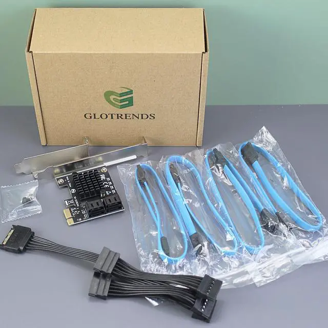 Alt view image 7 of 7 - GLOTRENDS SA3034A 4 Ports PCIe SATA 3.0 Expansion Card, Including SATA Cables and 1:5 SATA Splitter Power Cable, Support OS Booting, Compatible with Windows,Linux,Mac OS,NAS
