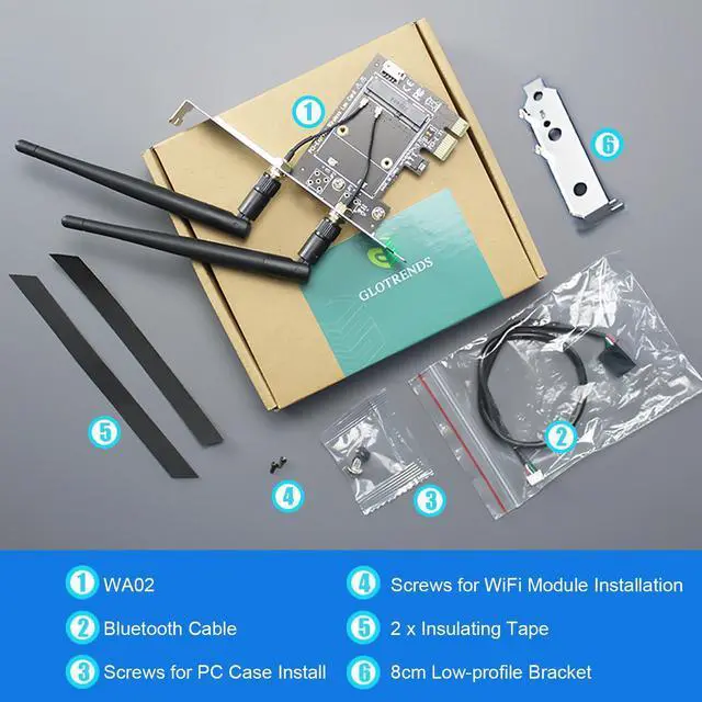 Alt view image 7 of 7 - GLOTRENDS WA02 Mini PCIe to PCIe X1 WiFi Bluetooth Adapter for Mini PCIe WiFi 4/5/6/6e Module/Coral TPU Module, with 3.5-dBi SMA Antenna Kits