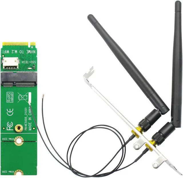 Main image of GLOTRENDS WA04 M.2 Key E to Key M WiFi Adapter for M.2 WiFi 4/5/6/6e/7 Module, with 3.5-dBi SMA Antenna Kits