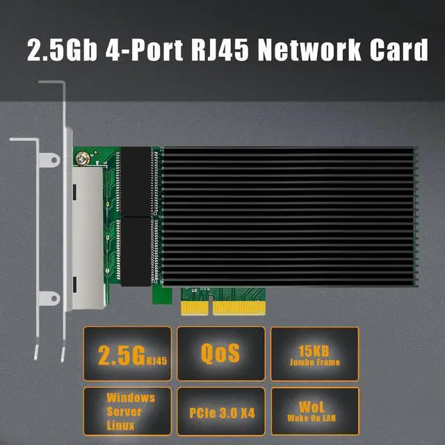 Alt view image 2 of 7 - GLOTRENDS ST7419 4-Port 2.5G RJ45 Ethernet Network Card with Intel 1226 Controller, PCIE 3.0 X4 Interface, Support Windows 11/10/Windows Server/Linux/ESX/VMware ESXi(Not Support Mac OS)