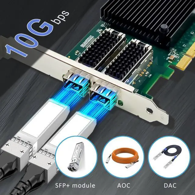 Alt view image 3 of 7 - GLOTRENDS ST7218 2-Port 10G SFP+ Ethernet Network Card with Intel X710 Controller, PCIE 3.0 X8 Interface, Support Windows 11/10/Windows Server/Linux/ESX/VMware ESXi(Not Support Mac OS)