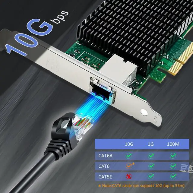 Alt view image 3 of 7 - GLOTRENDS ST7381 1-Port 10G RJ45 Ethernet Network Card with Intel X550 Controller, PCIE 3.0 X4 Interface, Support Windows 11/10/Windows Server/Linux/ESX/VMware ESXi(Not Support Mac OS)