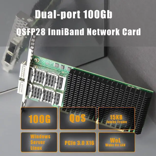 Alt view image 2 of 7 - GLOTRENDS ST7336 2-Port QSFP28 VPI 100Gb EDR InfiniBand and Ethernet Network Card with Mellanox ConnectX-4 Controller, PCIe 3.0 X16 Interface, Support InfiniBand RDMA/RDMA (RoCE v2)