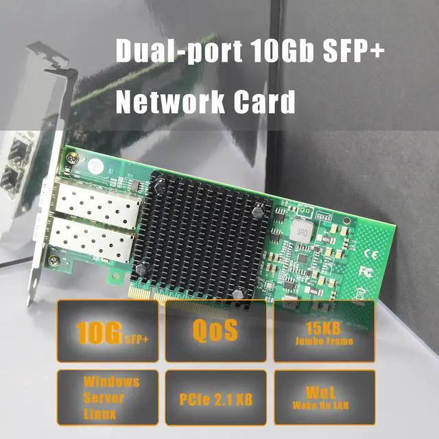 Alt view image 2 of 7 - GLOTRENDS ST7268 10Gb PCI-E NIC Network Card, Dual 10Gb SFP+ Port, Intel 82599ES Controller (X520-DA2), Support Windows Server/Linux/VMware