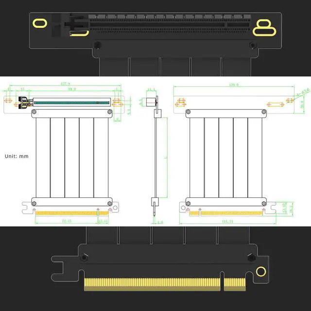 Alt view image 7 of 7 - GLOTRENDS 250mm PCIe 4.0 X16 Riser Cable (0->90 Degree), Compatible with PCIE GEN 4.0 GPU, Such as RTX4090-RTX3060, RX7900, RX6950XT-RX6500XT, etc