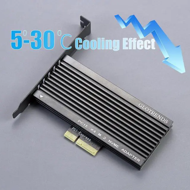 Alt view image 5 of 7 - GLOTRENDS PA15 M.2 NVMe to PCIe 4.0 X4 Adapter for M.2 NVMe SSD, Extra Large Aluminum Heatsink, Regular and Low-Profile Bracket (Black)
