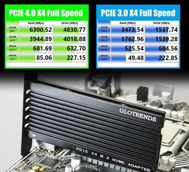 Alt view image 6 of 7 - GLOTRENDS PA15 M.2 NVMe to PCIe 4.0 X4 Adapter for M.2 NVMe SSD, Extra Large Aluminum Heatsink, Regular and Low-Profile Bracket (Black)