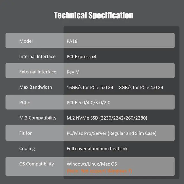 Alt view image 5 of 7 - GLOTRENDS PA18 M.2 NVMe to PCIe 5.0 X4 Adapter for M.2 NVMe SSD, Extra Large Aluminum Heatsink, Regular and Low-Profile Bracket (Black)