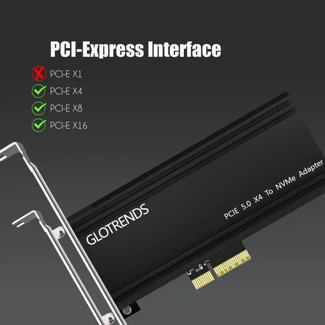 Alt view image 7 of 7 - GLOTRENDS PA18 M.2 NVMe to PCIe 5.0 X4 Adapter for M.2 NVMe SSD, Extra Large Aluminum Heatsink, Regular and Low-Profile Bracket (Black)