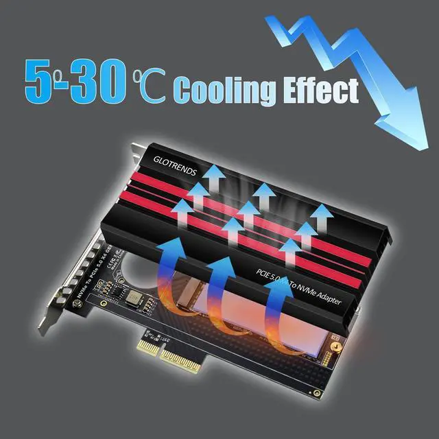 Alt view image 6 of 7 - GLOTRENDS PA19 M.2 NVMe to PCIe 5.0 X4 Adapter for M.2 NVMe SSD, Large Aluminum Heatsink Cover, Regular and Low-Profile Bracket