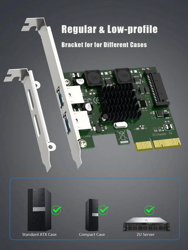 Alt view image 4 of 7 - GLOTRENDS U3142A 2-Port 10Gb USB 3.1 Gen2 Type-A to PCIE X4 Expansion Card with ASM 3142 Chip, Regular and Low-profible Bracket