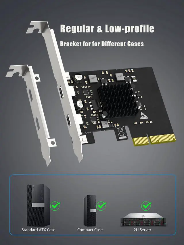 Alt view image 3 of 7 - GLOTRENDS U3142C 2-Port 10Gb USB 3.1 Gen2 Type-C to PCIE X4 Expansion Card with ASM 3142 Chip, Regular and Low-profible Bracket