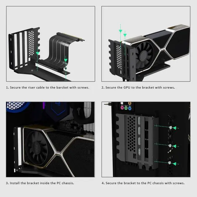 Alt view image 6 of 7 - GLOTRENDS 3-Slot GPU Support Bracket with 150mm PCIe 4.0 Riser Cable for GPU Vertical Mount, Compatible with RTX 40/30 Series and Radeon RX7000/RX6000 Series, PC Cases with Open PCI 7/8-slot Design