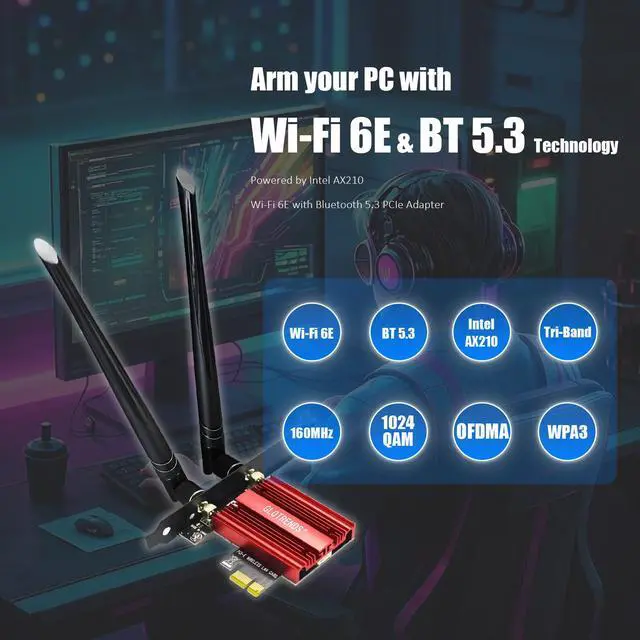 Alt view image 2 of 7 - GLOTRENDS AX5400 WiFi 6E PCIe Card with Low-Profile Bracket for Desktop PC, Intel AX210 Chip, 802.11ax, Bluetooth 5.3, Support Windows 11/10/Linux, Not Support Mac OS/Windows 7/XP