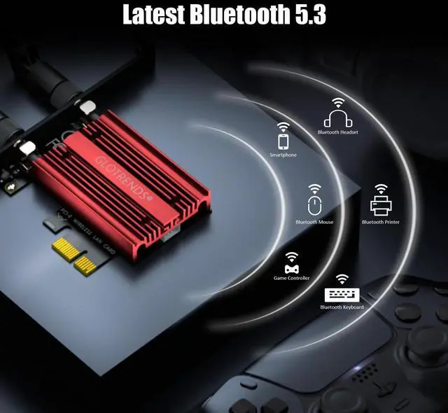 Alt view image 3 of 7 - GLOTRENDS AX5400 WiFi 6E PCIe Card with Low-Profile Bracket for Desktop PC, Intel AX210 Chip, 802.11ax, Bluetooth 5.3, Support Windows 11/10/Linux, Not Support Mac OS/Windows 7/XP