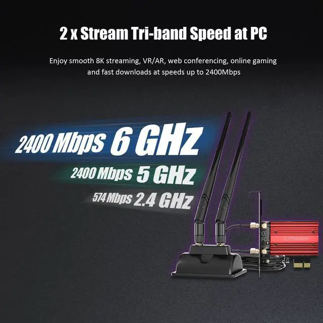Alt view image 4 of 7 - GLOTRENDS WiFi 6E PCIe Card with 2-Meter Extension Antenna for Desktop PC, Intel AX210 Chip, 802.11ax, Bluetooth 5.3, Support Windows 11/10/Linux, Support Intel/AMD Motherboard