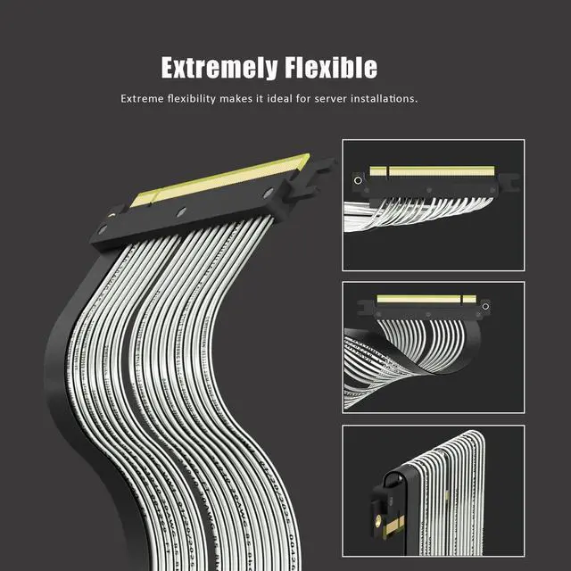 Alt view image 6 of 7 - GLOTRENDS PCIe 5.0 X16 Riser Cable for GPU Server, Industrial-Grade Performance,300mm Length Straight Angle