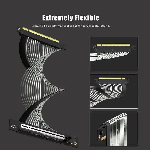 Alt view image 6 of 7 - GLOTRENDS PCIe 5.0 X16 Riser Cable for GPU Server,Industrial-Grade Performance,150mm Length Right Angle