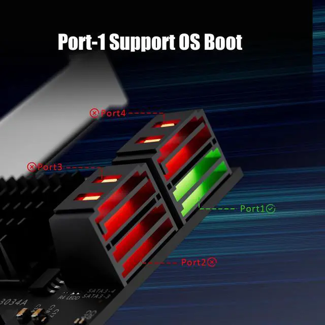 Alt view image 4 of 7 - GLOTRENDS SA3034A 4 Ports PCIe SATA 3.0 Expansion Card, Including SATA Cables and 1:5 SATA Splitter Power Cable, Support OS Booting, Compatible with Windows,Linux,Mac OS,NAS