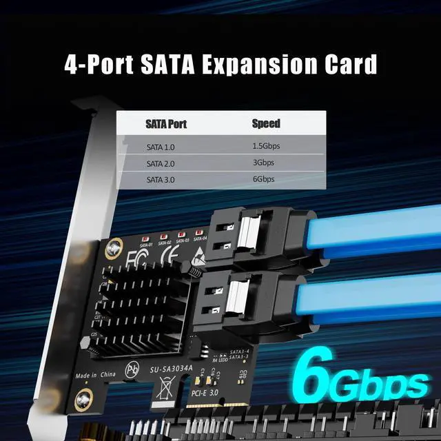 Alt view image 2 of 7 - GLOTRENDS SA3034A 4 Ports PCIe SATA 3.0 Expansion Card, Including SATA Cables and 1:5 SATA Splitter Power Cable, Support OS Booting, Compatible with Windows,Linux,Mac OS,NAS